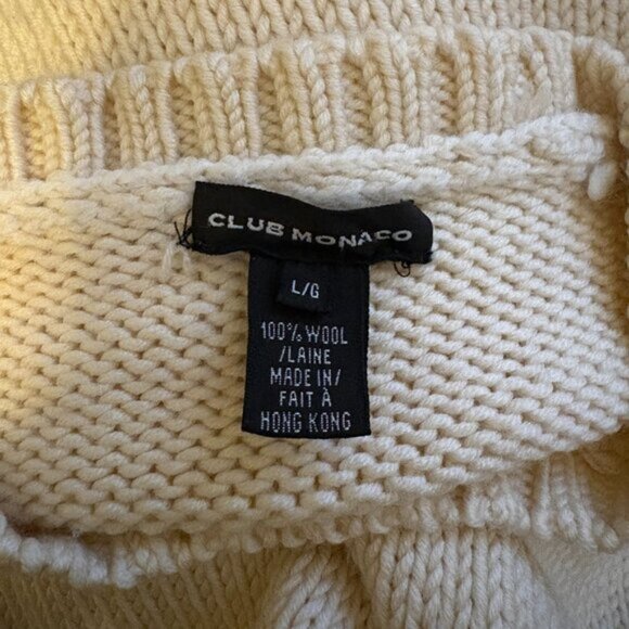 Club Monaco Yellow Cream Wool Knit Sweater Size Large Minimalist Cozy Classic - Picture 4 of 5